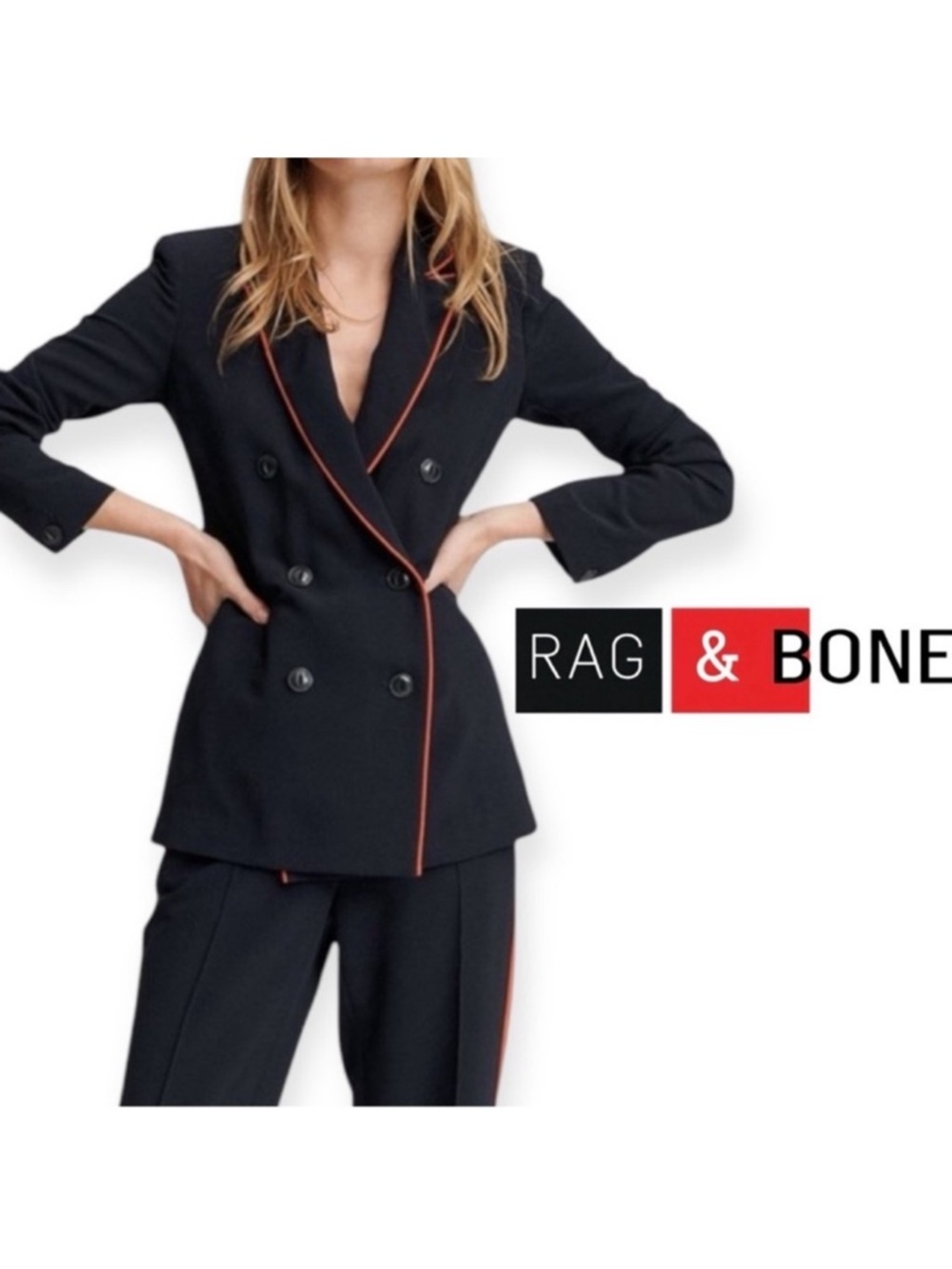 Rag & Bone 90’s minimalist navy blue double breasted Jarvis blazer size 4